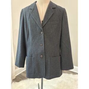Eddie Bauer Coat Womens Tall XL Charcoal Gray Wool Blazer Dark Academia